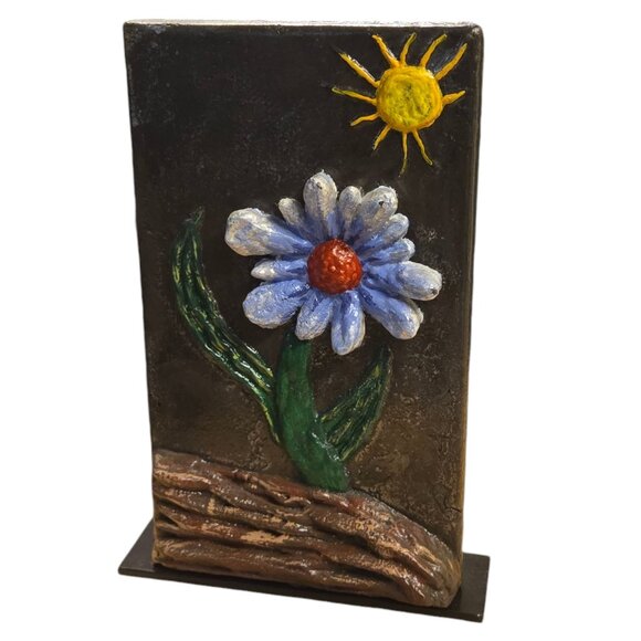 Metal Flower Sculpture OOAK Modern Art Home Decor Floral Statue - Picture 9 of 16